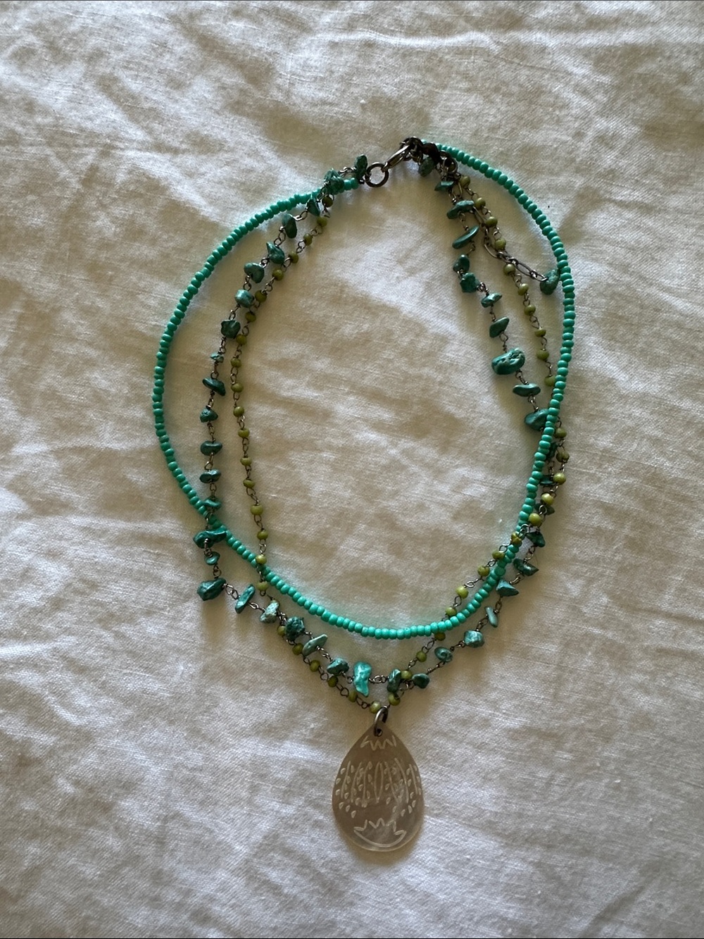 Turquoise Beaded Multi-Strand Pendant Necklace - Unbranded